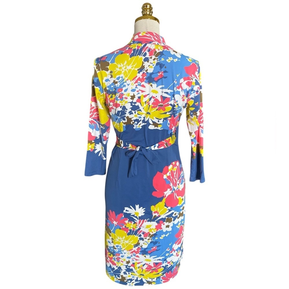 J. McLaughlin Women’s Floral Coastal 3/4 Sleeve Stretch Collared Wrap Dress Sz S - Picture 6 of 11